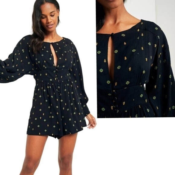Free People Love Grows Geometric Playsuit Bohemian Floral Summer Jumpsuit - Picture 2 of 13